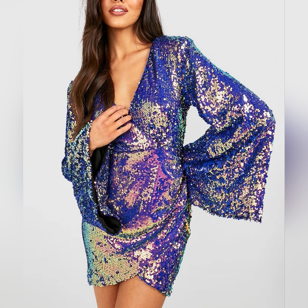 Nasty gal Two Tone Sequin Wrap Mini Party Dress sz 8